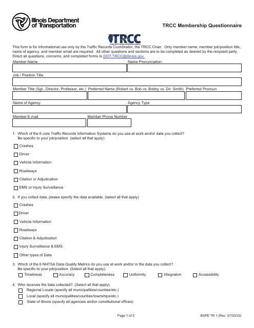 Form BSPE TR1 Trcc Membership Questionnaire - Illinois