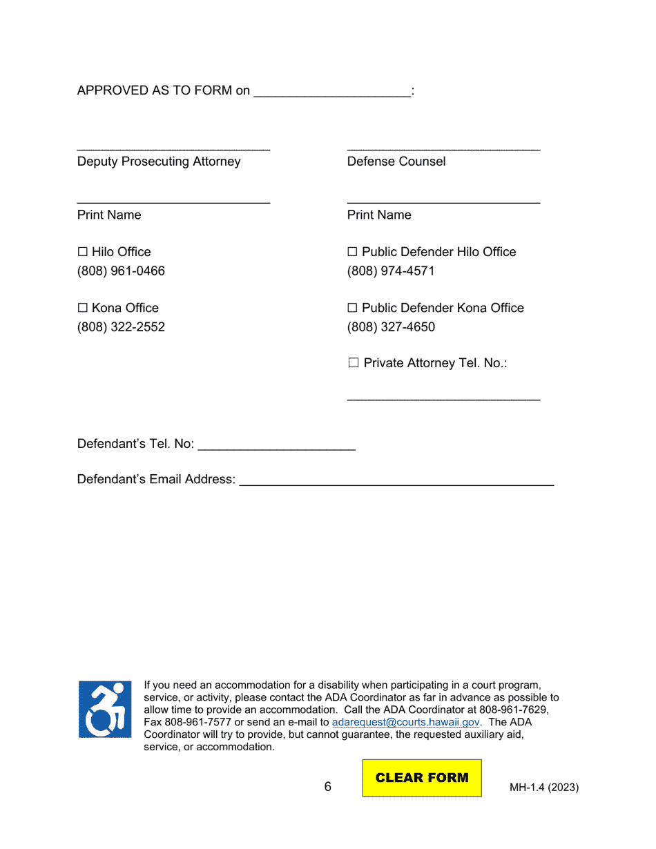 Form MH-1.4 (3C-P-508) Order Suspending Proceedings for Examination of Defendant Pursuant to Hrs Chapter 704 and Order for Transport (Act 26) - Hawaii, Page 6