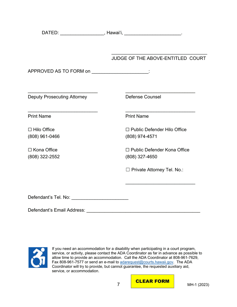 Form MH-1 (3C-P-505) Order Suspending Proceedings for Examination of Defendant as to Fitness and Penal Responsibility Pursuant to Hrs Chapter 704 and Order for Transport - Hawaii, Page 7