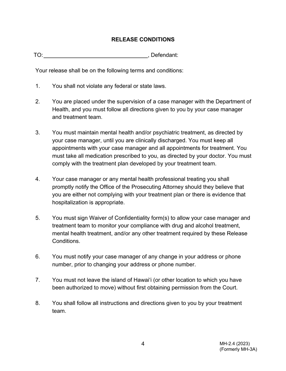 Form MH-2.4 (3C-P-515) Order Releasing Defendant on Conditions After Commitment - Hawaii, Page 4