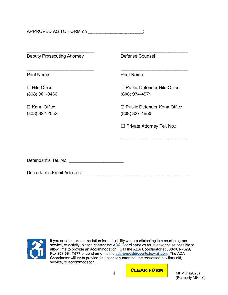 Form MH-1.7 (3C-P-511) Order Committing Defendant to the Custody of the Director of Health for the Purpose of Examination, Amending Place of Examination, and Order for Transport - Hawaii, Page 4