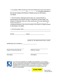 Form MH-2.9 (3C-P-520) Order of Dismissal and Commitment to the Custody of the Director of Health of Defendant Released on Conditions and Subject to Prosecution for Other Charges and/or Involuntary Hospitalization and Order for Transport - Hawaii, Page 3