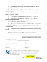 Form MH-2.6 (3C-P-517) Order of Dismissal and Release of Committed Defendant From the Custody of the Director of Health - Hawaii, Page 2