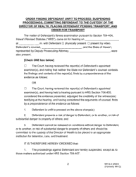 Form MH-2.2 (3C-P-513) Order Finding Defendant Unfit to Proceed, Suspending Proceedings, Committing Defendant to the Custody of the Director of Health, Placing Defendant Pending Transport, and Order for Transport - Hawaii, Page 2