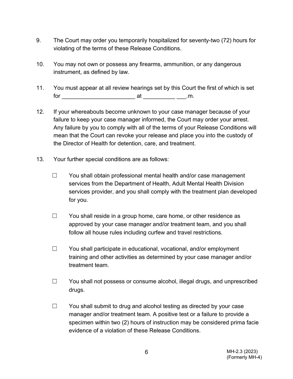 Form MH-2.3 (3C-P-514) Order Finding Defendant Unfit to Proceed, Suspending Proceedings, and Releasing Defendant on Conditions - Hawaii, Page 6