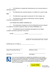 Form MH-2.8 (3C-P-519) Order of Dismissal and Discharge of Defendant Released on Conditions - Hawaii, Page 2