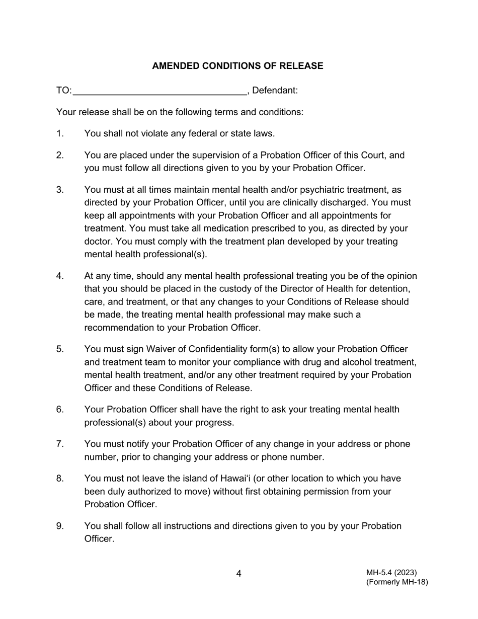 Form MH-5.4 (3C-P-540) Order Granting Application for Modification of Terms and Conditions of Conditional Release - Hawaii, Page 4