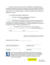Form MH-4.4 (3C-P-530) Order Terminating Temporary Hospitalization After Contested Hearing - Hawaii, Page 2