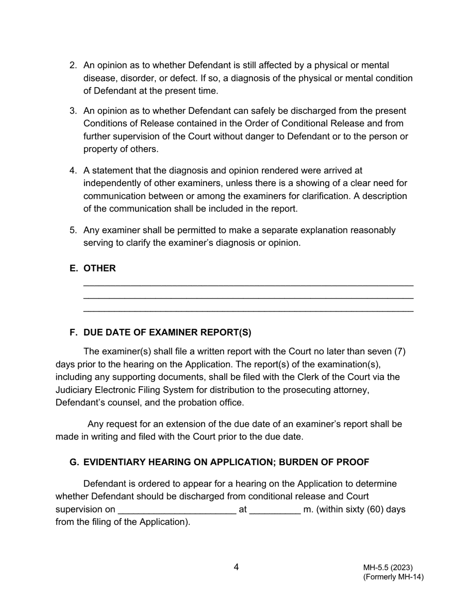 Form MH-5.5 (3C-P-541) Order for Examination of Defendant Upon Application for Discharge From Conditional Release and Further Court Supervision and Setting a Hearing on the Application - Hawaii, Page 4