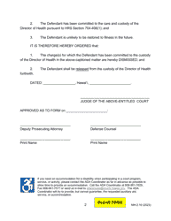 Form MH-2.10 (3C-P-521) Order of Dismissal and Release of Committed Defendant Unlikely to Regain Fitness - Hawaii, Page 2