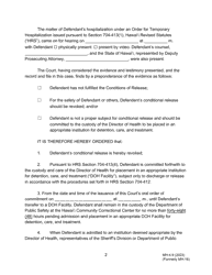 Form MH-4.9 (3C-P-535) Order Revoking Conditional Release After Temporary Hospitalization Hearing, Committing Defendant to the Custody of the Director of Health, and Order for Transport - Hawaii, Page 2