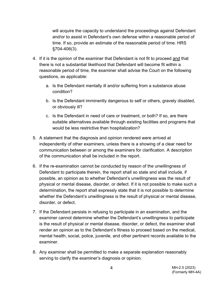 Form MH-2.5 (3C-P-516) Order for Re-examination as to Fitness to Proceed - Hawaii, Page 4
