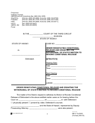 Document preview: Form MH-4.10 (3C-P-536) Order Reinstating Conditional Release and Granting the Withdrawal of State's Motion to Revoke Conditional Release - Hawaii