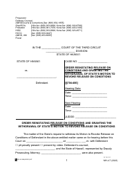 Document preview: Form MH-4.7 (3C-P-533) Order Reinstating Release on Conditions and Granting the Withdrawal of State's Motion to Revoke Release on Conditions - Hawaii