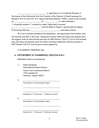 Form MH-5.1 (3C-P-537) Order for Examination of Committed Defendant Upon Application for Conditional Release or Discharge From the Custody of the Director of Health, Setting a Hearing on the Application, and Order for Transport - Hawaii, Page 2