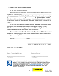 Form MH-5.1 (3C-P-537) Order for Examination of Committed Defendant Upon Application for Conditional Release or Discharge From the Custody of the Director of Health, Setting a Hearing on the Application, and Order for Transport - Hawaii, Page 5
