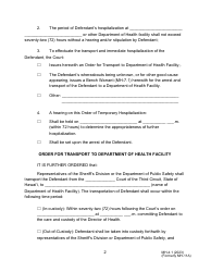 Form MH-4.1 (3C-P-527) Order of Temporary Hospitalization for Noncompliance With Release on Conditions and Order for Transport - Hawaii, Page 2