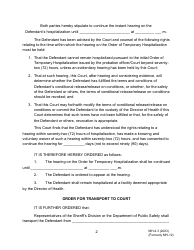 Form MH-4.3 (3C-P-529) Order on the Continued Hearing for Temporary Hospitalization of Defendant and Order for Transport - Hawaii, Page 2