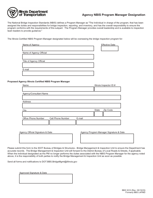 Form BBS3310 Agency Nbis Program Manager Designation - Illinois
