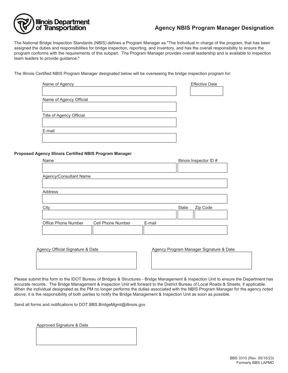 Form BBS3310 Agency Nbis Program Manager Designation - Illinois, Page 1