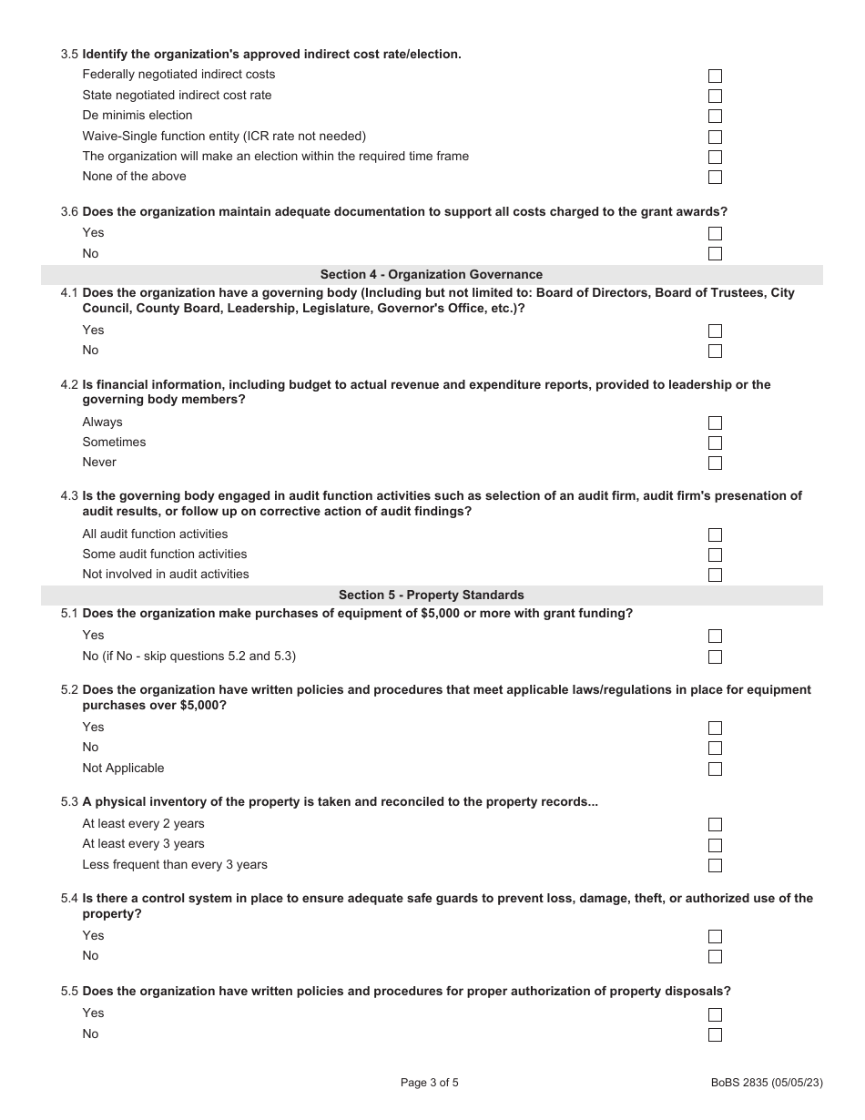 Form BoBS2835 Idot Subrecipient Risk Assessment - Illinois, Page 3