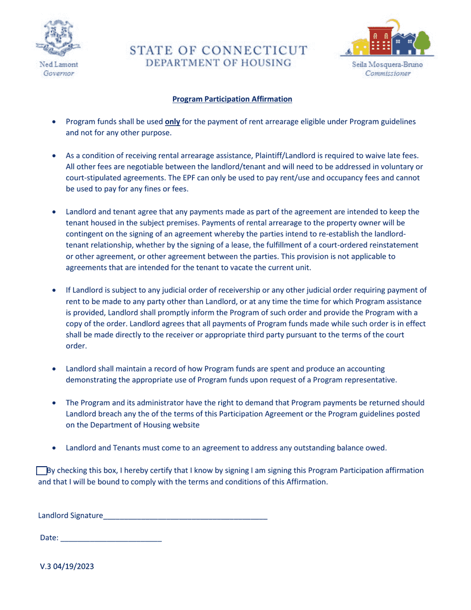 Program Participation Affirmation - Connecticut, Page 1