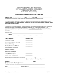 Document preview: Plumbing Experience Verification Form - South Dakota