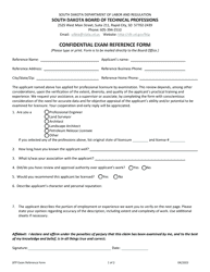 Document preview: Confidential Exam Reference Form - Board of Technical Professions - South Dakota