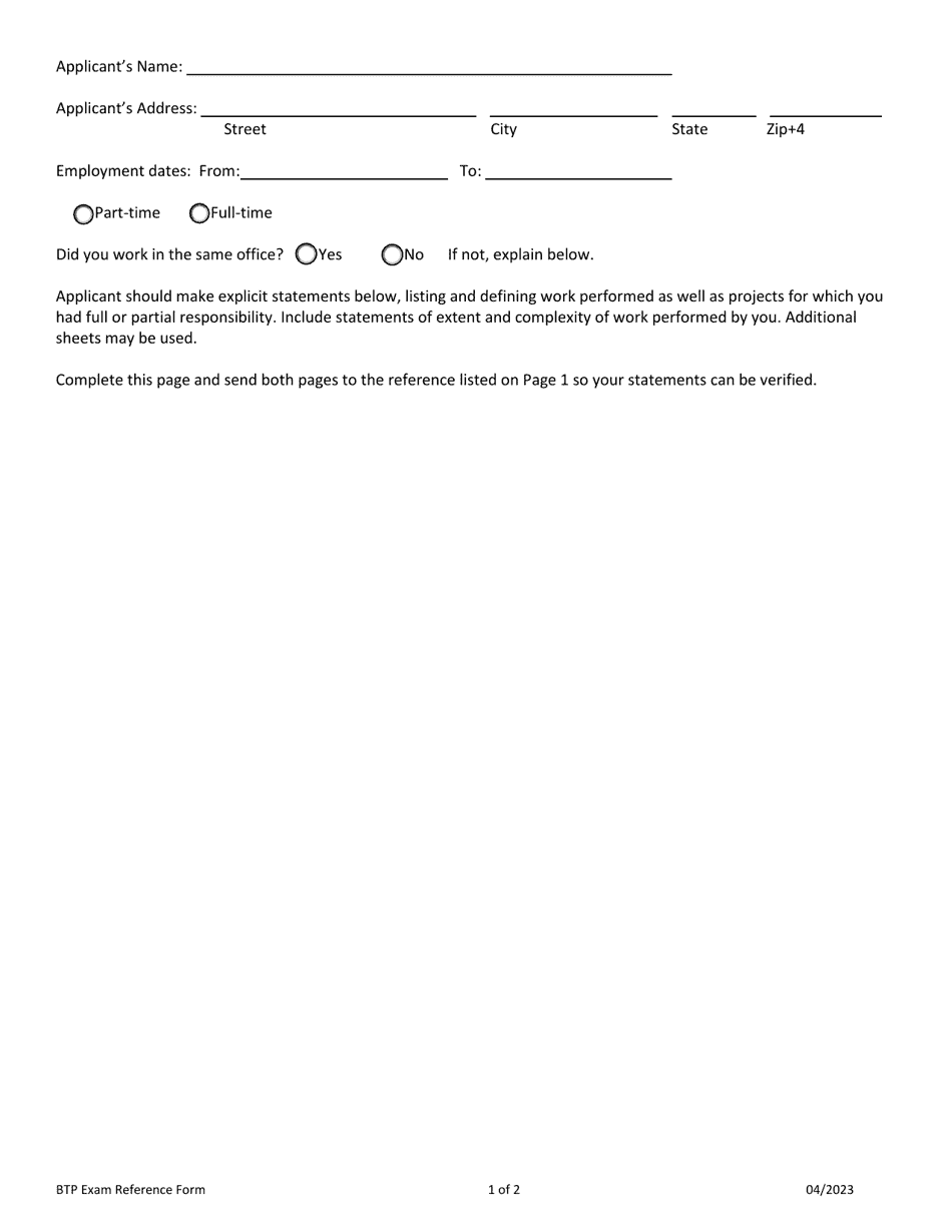 Confidential Exam Reference Form - Board of Technical Professions - South Dakota, Page 2