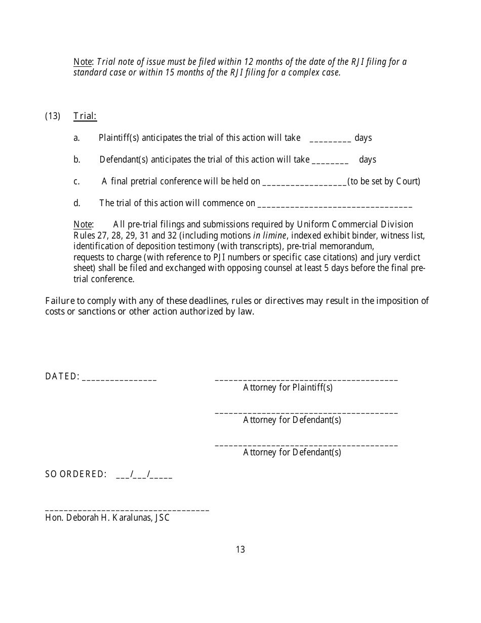 Preliminary Conference Stipulation and Order - County of Onondaga, New York, Page 13