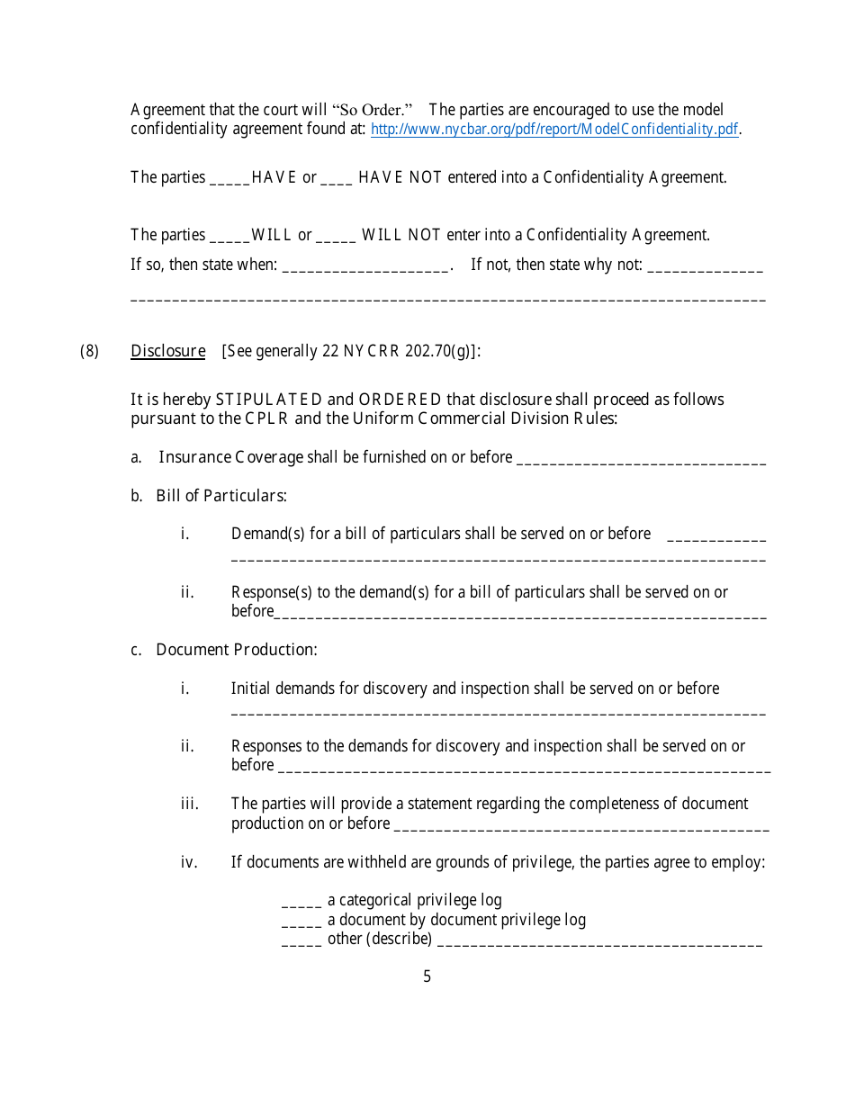 Preliminary Conference Stipulation and Order - County of Onondaga, New York, Page 5