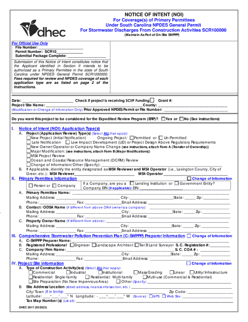 DHEC Form 2617  Printable Pdf