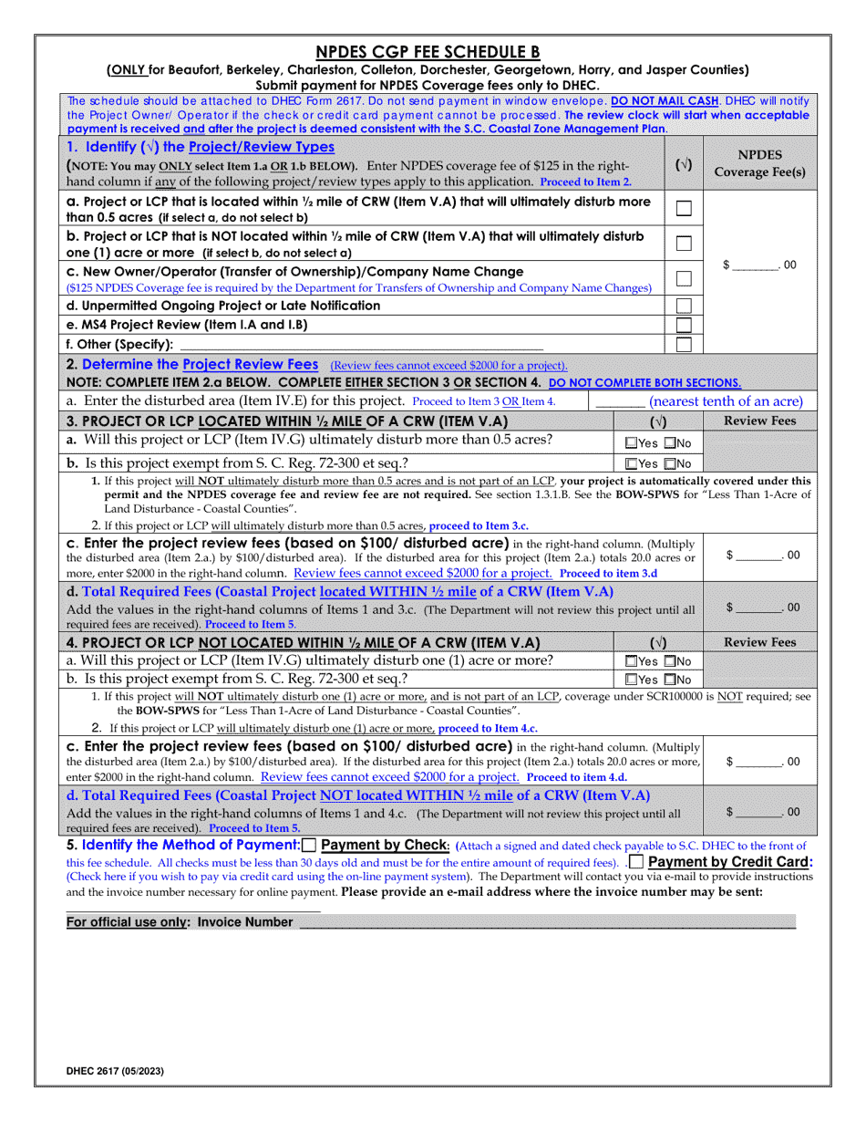 DHEC Form 2617 Notice of Intent (Noi) for Coverage(S) of Primary Permittees Under South Carolina Npdes General Permit for Stormwater Discharges From Construction Activities Scr100000 - South Carolina, Page 5