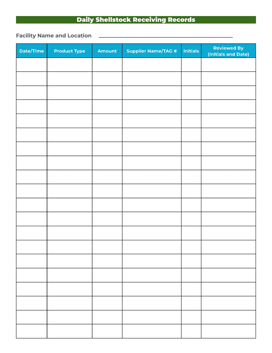 Form CR-011335 Daily Shellstock Receiving Records - South Carolina, Page 2