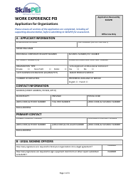 Document preview: Application for Organizations - Work Experience Pei - Prince Edward Island, Canada