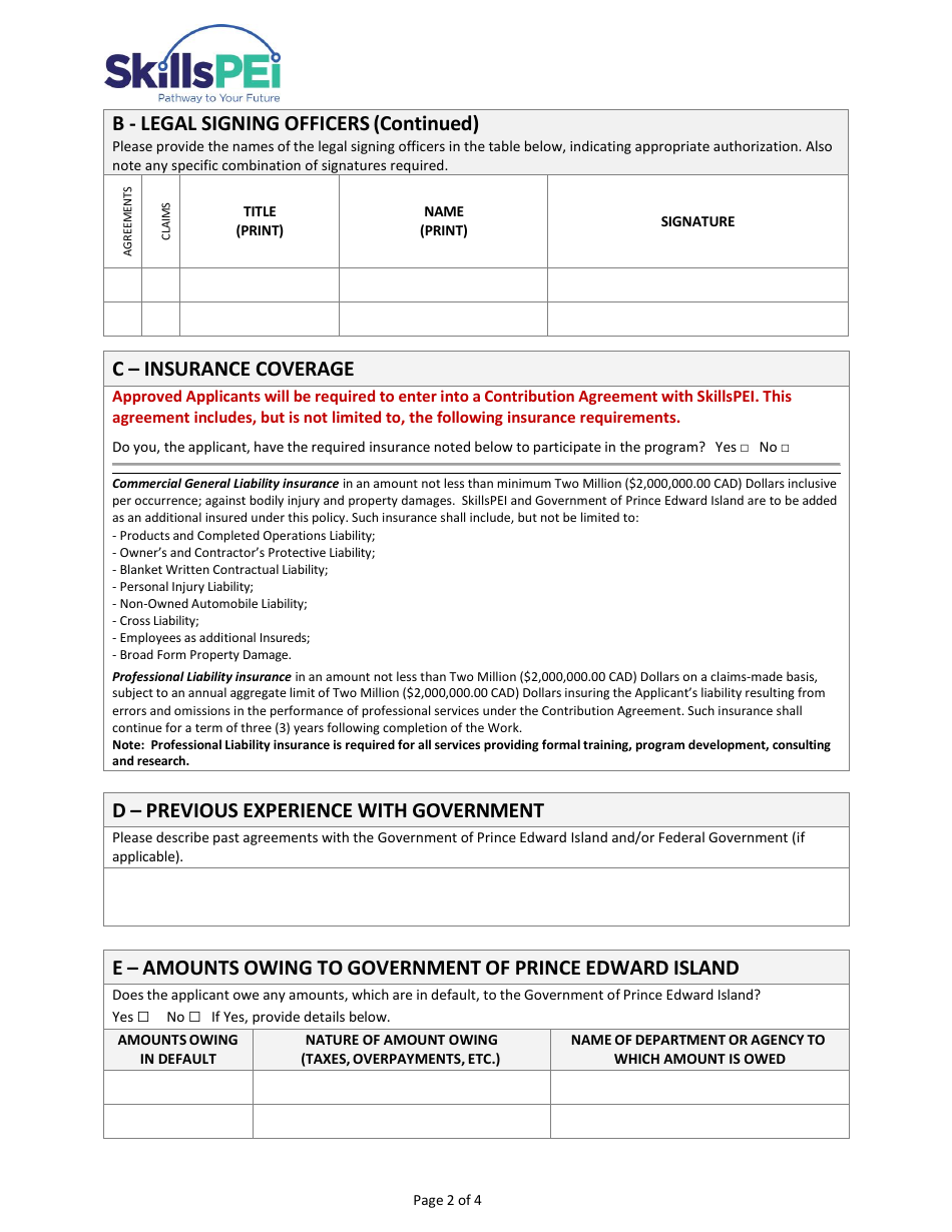 Application for Organizations - Work Experience Pei - Prince Edward Island, Canada, Page 2