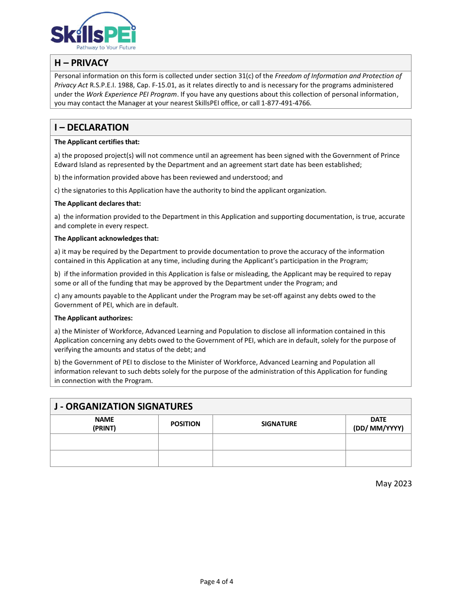 Application for Organizations - Work Experience Pei - Prince Edward Island, Canada, Page 4