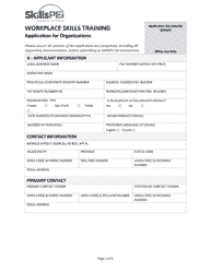 Document preview: Application for Organizations - Workplace Skills Training - Prince Edward Island, Canada