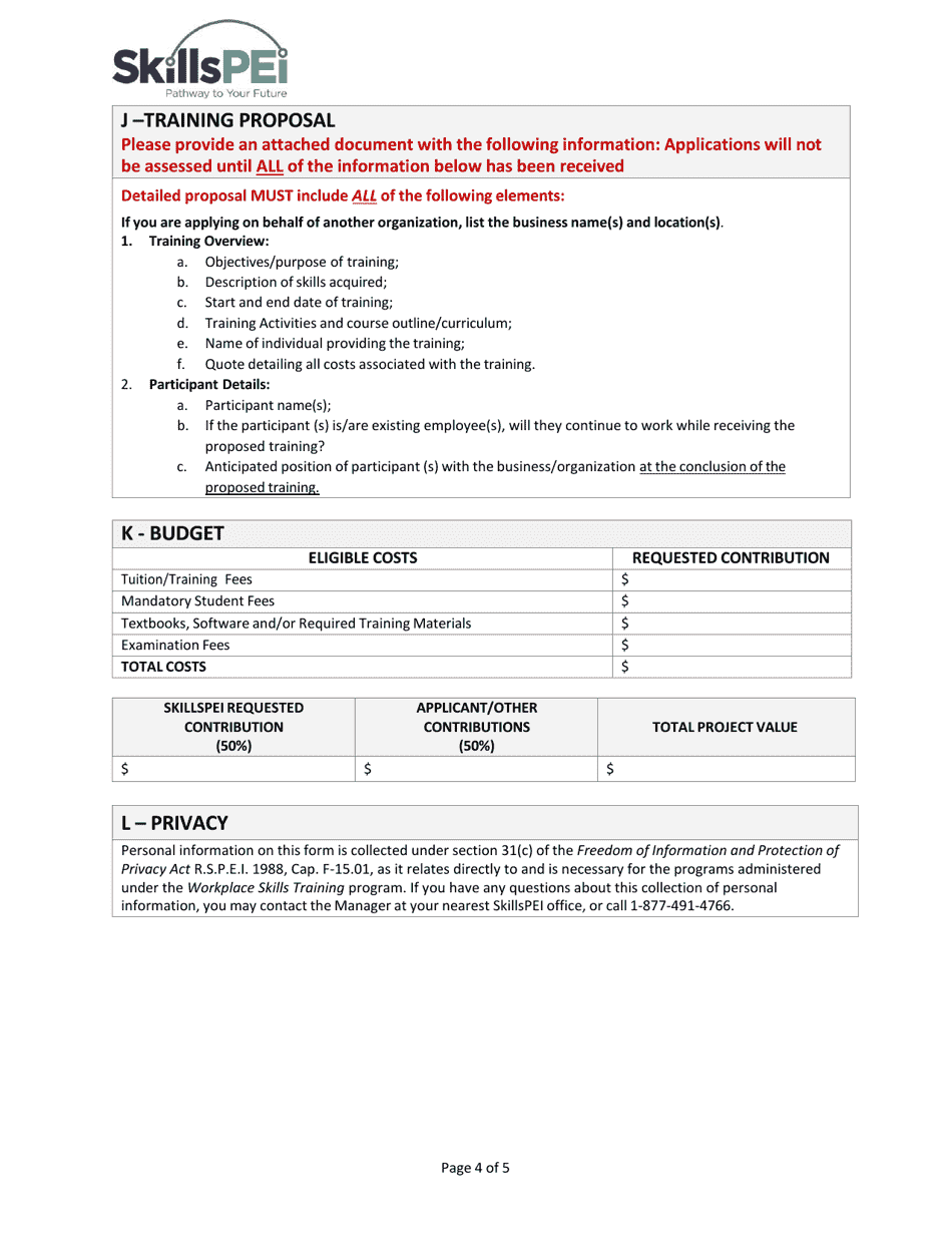 Application for Organizations - Workplace Skills Training - Prince Edward Island, Canada, Page 4