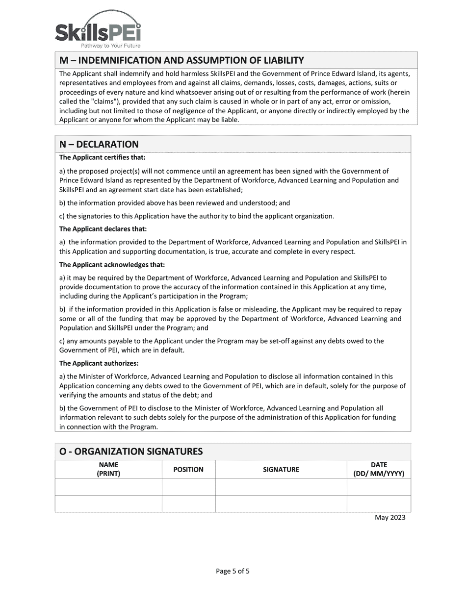Application for Organizations - Workplace Skills Training - Prince Edward Island, Canada, Page 5