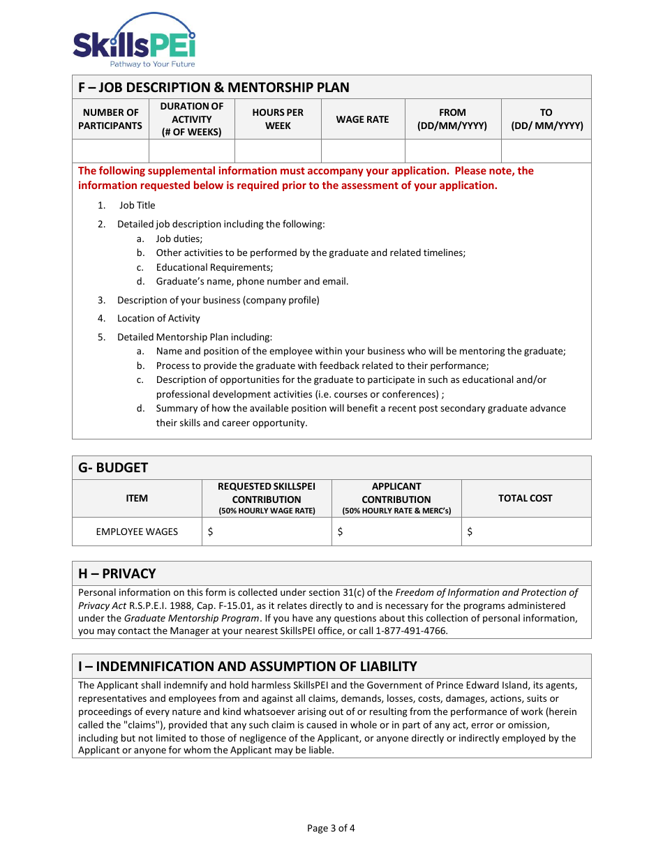 Application for Organizations - Graduate Mentorship Program - Prince Edward Island, Canada, Page 3