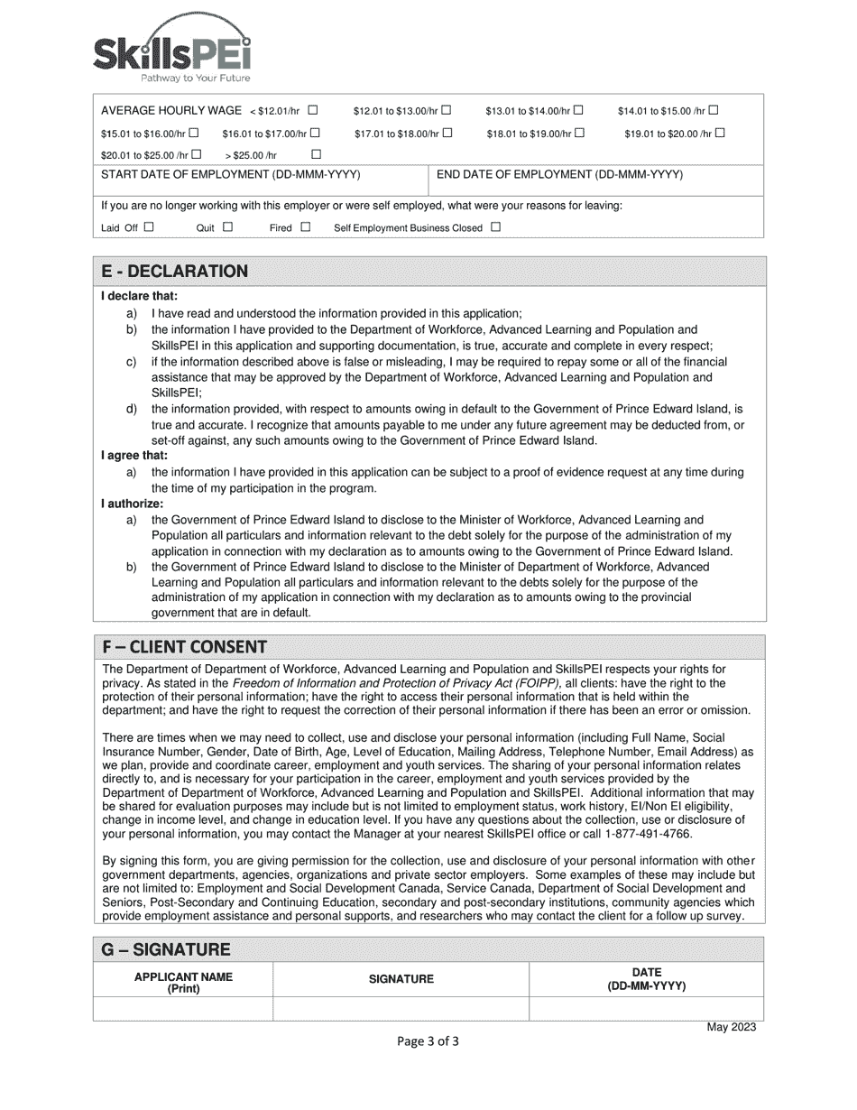 Application for Funding - Workplace Skills Training - Individual - Prince Edward Island, Canada, Page 3