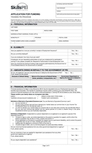 Application for Funding - Training Pei Program - Prince Edward Island, Canada Download Pdf