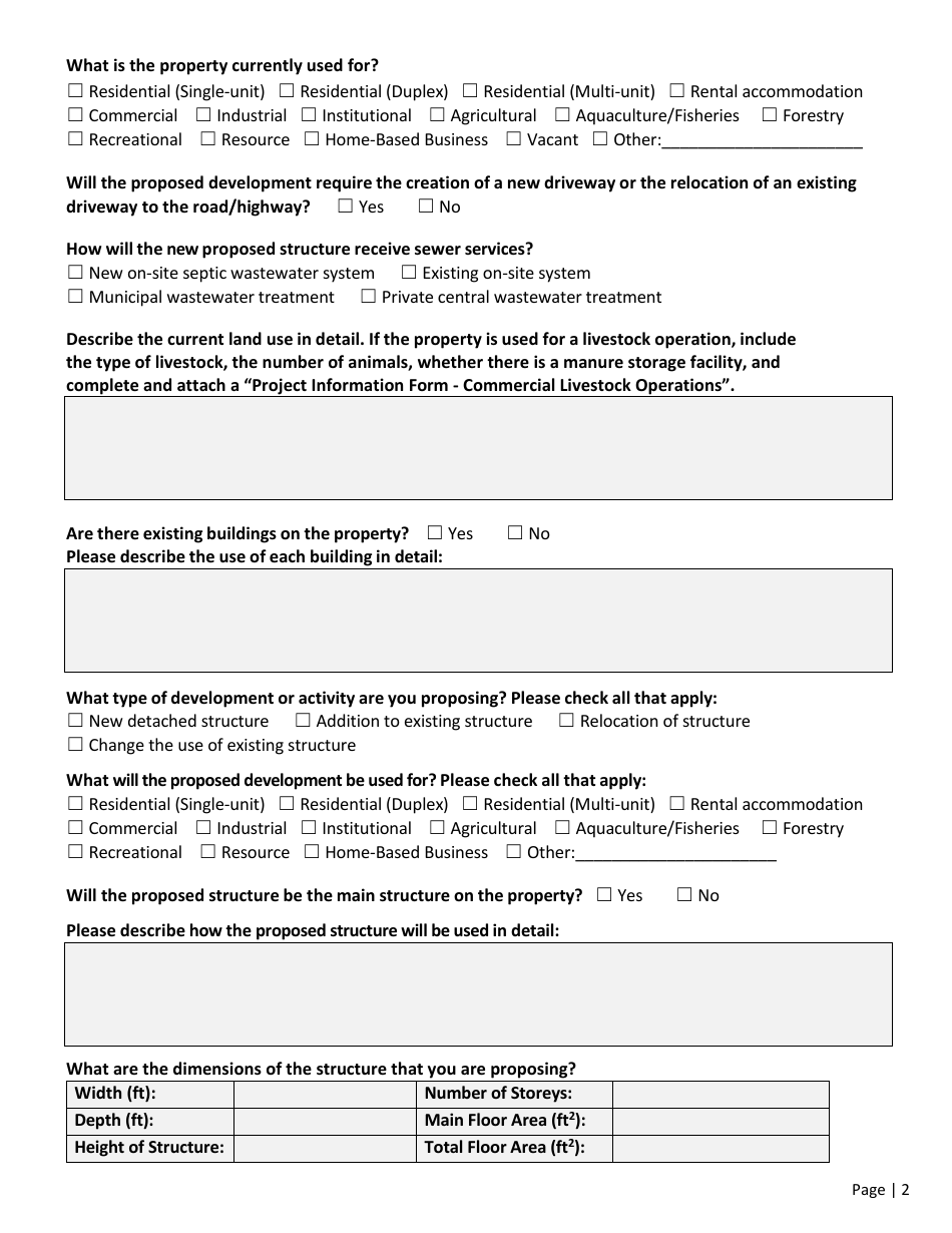 Development Permit Application - Prince Edward Island, Canada, Page 2
