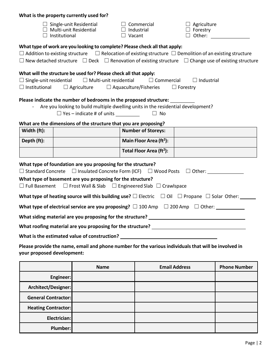 Building Permit Application - Prince Edward Island, Canada, Page 2