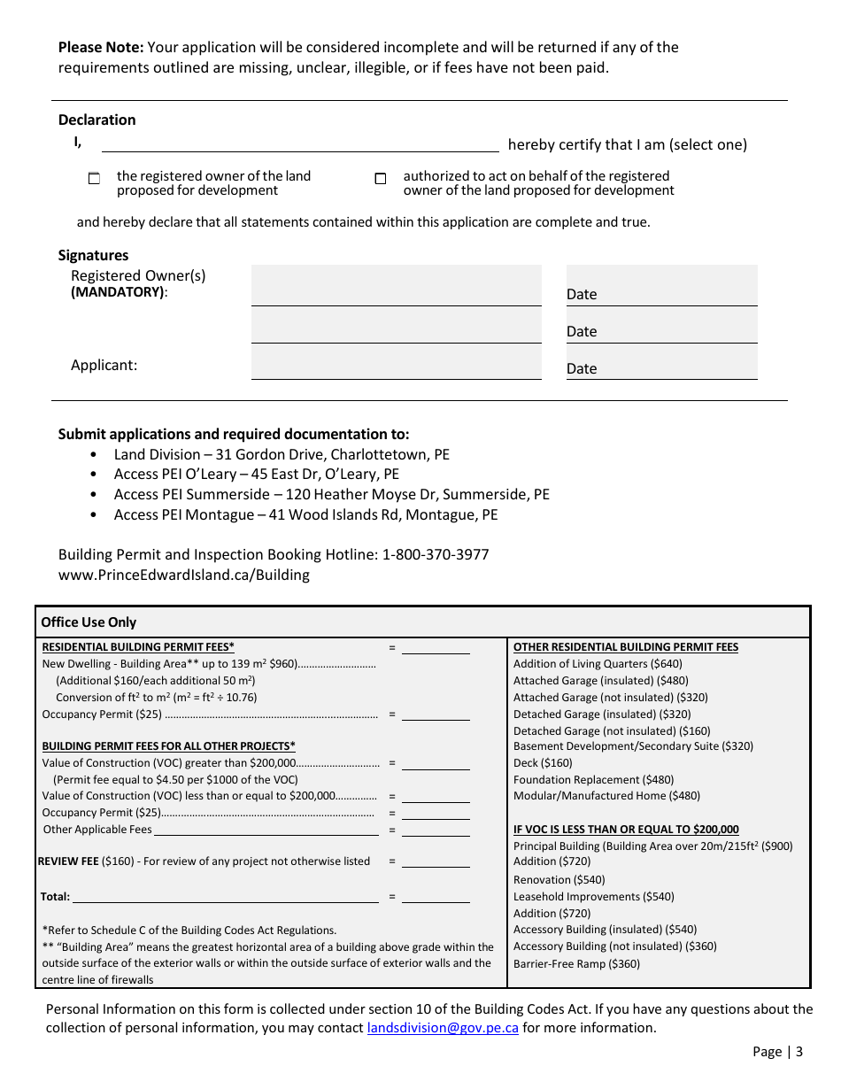 Building Permit Application - Prince Edward Island, Canada, Page 3