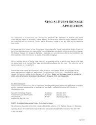 Document preview: Application for Permission to Erect a Special Event Sign in Accordance With Section 16 of the P.e.i. "highway Signage Act" - Prince Edward Island, Canada