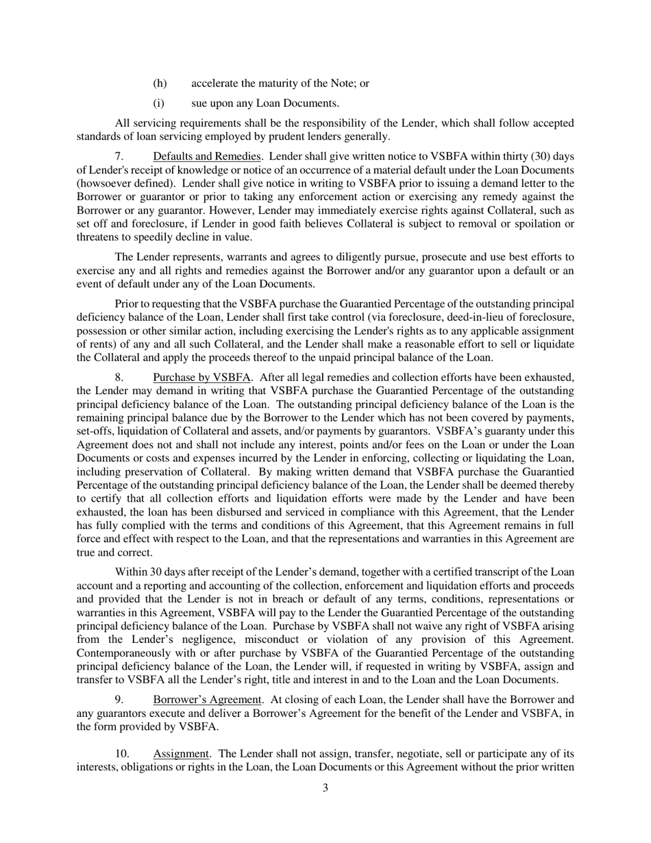 Loan Guaranty Program Agreement - Virginia, Page 3