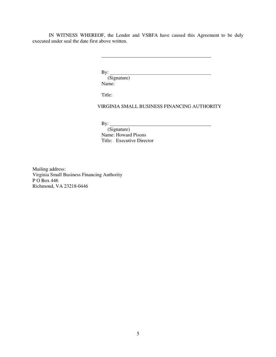Loan Guaranty Program Agreement - Virginia, Page 5