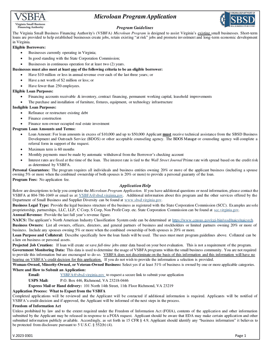 Microloan Program Application - Virginia, Page 1